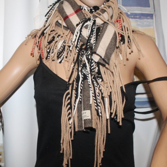 Auth $730 BURBERRY Merino Cashmere Nova Check Extra Long 92" Fringe Scarf Mint! - Picture 1 of 5